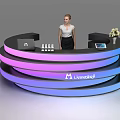 Modern Reception Desk With Colorful Gradient Lighting Female Receptionist Office Items And Leancraft Logo