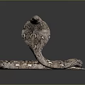 Venomous Cobra With Expanded Hood Coiled Scaled Body On Dark Background 3d model