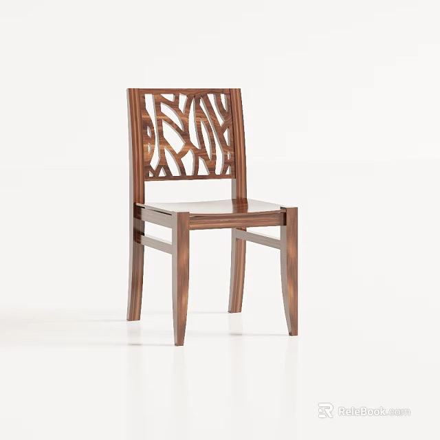 Modern Wooden Dining Chair With Elegant Openwork Backrest And Solid Frame Design 3d model