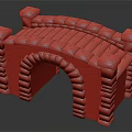 Detailed Stone Arched Bridge Structure With Wooden Deck And Stone Pillars