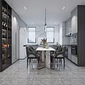Modern Living Dining Room Interior With TV Wall Sofa Coffee Table And Pendant Lights
