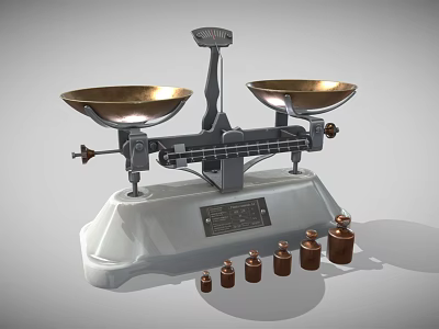 Professional Commercial Balance Scale With Brass Pans White Base And Calibration Weights 3d model