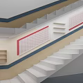 School Staircase With Educational Wall Text And Student Art Design 3d model