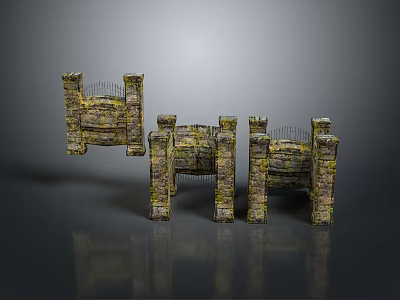 Ancient Stone Castle Towers Featuring Moss Covered Walls And Medieval Fortification Structures 3d model