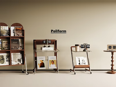 Poliform Various Designs Wooden Metal Shelving Units With Wheels Magazines Books 3d model