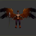 Fantasy Character Creature Design With Orange Purple Feathered Wings And Spear