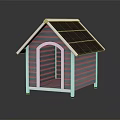 Blue Wooden Dog House With White Trim Gray Roof and Arch Doorway Design
