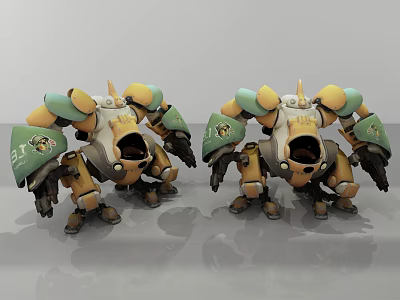 Smart Machines with Yellow and Green Mechanical Design and Futuristic Industrial Appearance 3d model