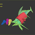 Vibrant Blue Fish Character In Red Clothing With Colorful Shoes On Dark Surface