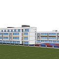 Modern School Building With Red Running Track And Blue Sports Field 3d model