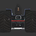 Monster Truck Model With Large Off Road Tires Blue Red Decorations And Exposed Engine Parts