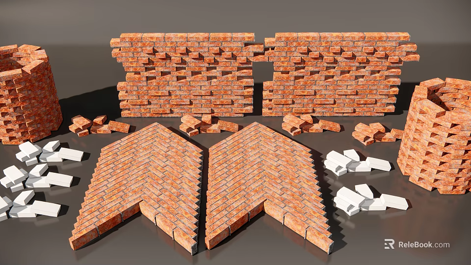 Stone Wood Construction Materials Featuring Brick Wall Patterns And Arranged Blocks 3d model 