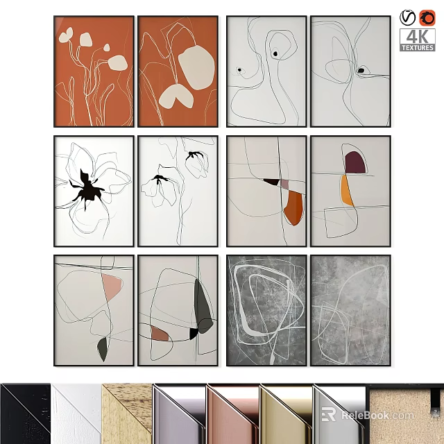 Modern Decorative Frames With Abstract Lines And Geometric Shapes For Wall Decor 3d model 
