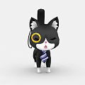 Cute Black And White Cartoon Cat With Yellow Round Glasses And Striped Tie Standing