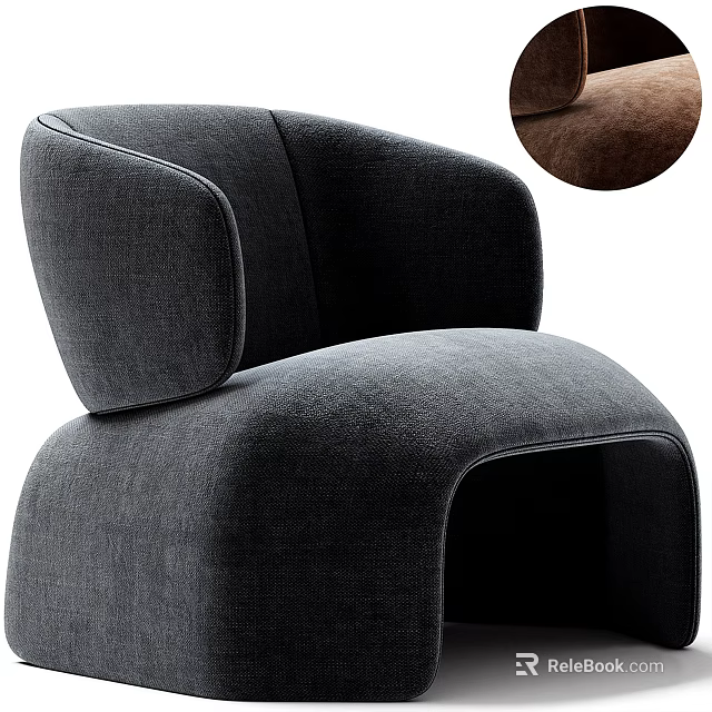 Modern Leisure Chair With Curved Armrests And Textured Dark Gray Upholstery 3d model 