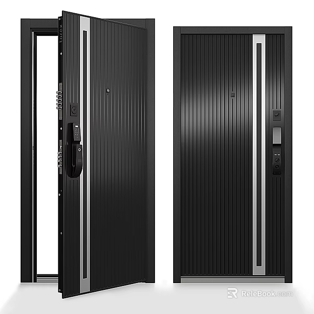 Modern Security Door with Ribbed Design Smart Lock and Steel Construction 3d model