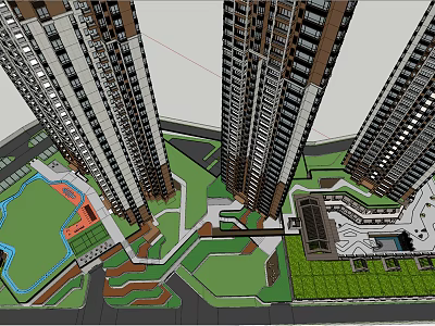 Modern High Rise Residential Complex With Green Spaces And Walking Paths 3d model