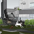 Modern Commercial Street With Tall Buildings Green Spaces And Urban Roads