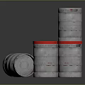 Stacked Silver Metal Storage Drums With Red Blue Lids For Household Use