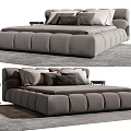Modern Gray Upholstered Double Bed with Soft Headboard and Side Nightstands 3d model