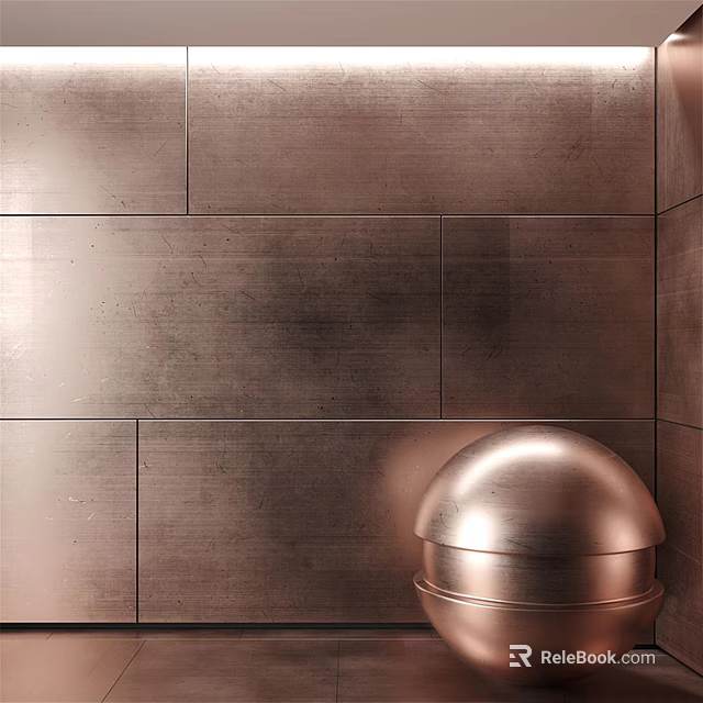 Modern Sofa Background Wall With Metallic Copper Panels And Textured Surface Design 3d model