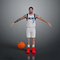 Man With Tattoos Wearing Dallas Mavericks Jersey Number 3 Standing With Basketball And Red Shoes