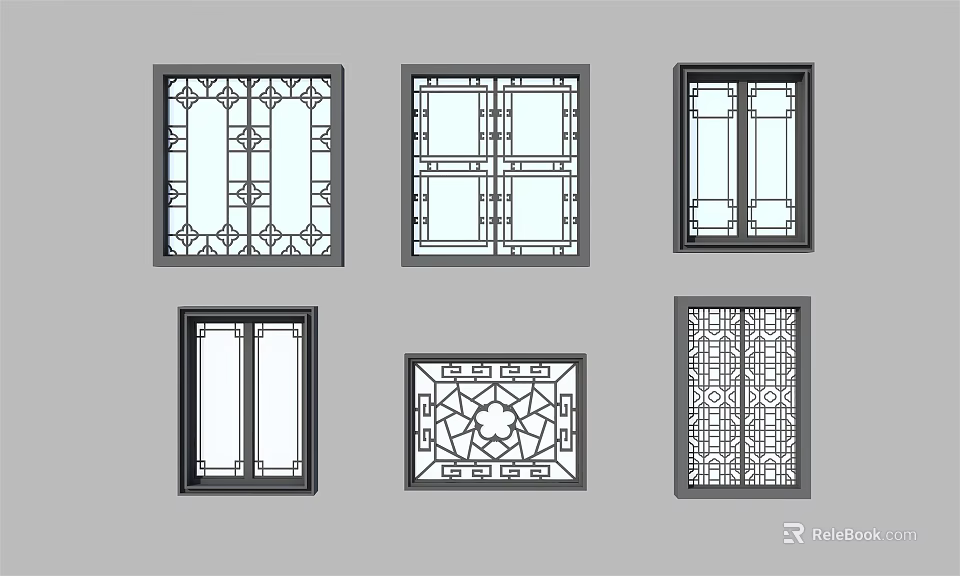 Casement Windows With Various Decorative Patterns And Different Architectural Design Styles 3d model 