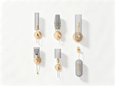 Modern Elegant Wall Lamps With Gold Metal Bases And Gray Glass Shades 3d model