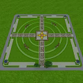 Symmetrical Square Garden On Green Lawn With Circular Paths Central Pattern And Benches 3d model