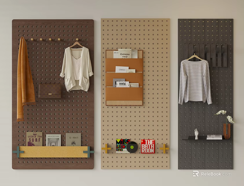 Multi Colored Pegboard Hanging Racks with Clothes Storage and Accessories Organization 3d model
