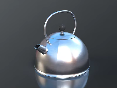 Silver Metal Kettle With Modern Design Curved Handle And Smooth Reflective Surface 3d model