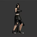Female Warrior Character In Black Leather Outfit Standing Pose With Short Hair And Combat Gloves
