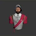 Medieval Male Bust In Silver Armor With Pink Cape And Helmet