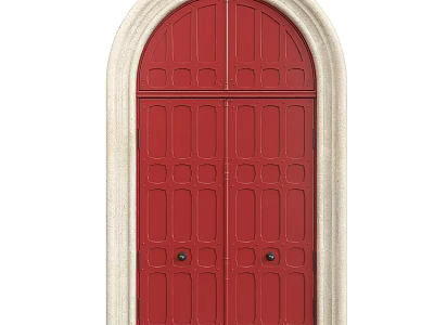 Red Swing Door With Symmetrical Panels And Light Colored Frame Design 3d model