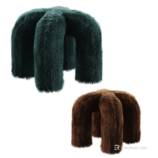 Green And Brown Plush Faux Fur Stools Featuring Unique Curved Design 3d model 