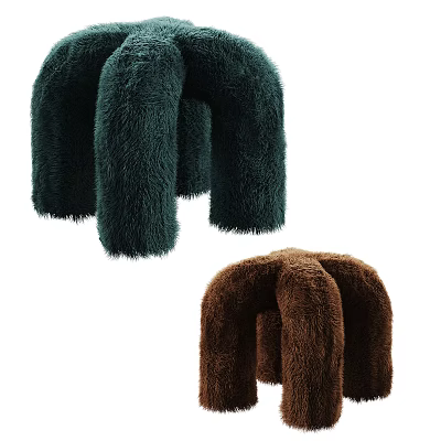 Green And Brown Plush Faux Fur Stools Featuring Unique Curved Design 3d model