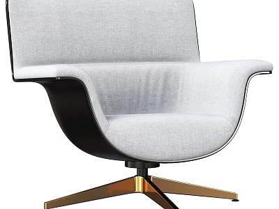 Modern Accent Chair With Light Gray Fabric Black Frame And Gold Swivel Base 3d model