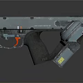 Modern Tactical Handgun With Metal Body Black Grip And Red Trigger Detail