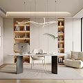 Study Desk and Chair Combination Lazy Sofa Bookcase Chandelier Hanging Painting Decorations 3d model