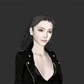 Lifelike Inflatable Female Model With Long Hair Black Leather Jacket And Dark Background