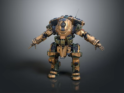 Detailed Mechanical Armored Game Movie Character With Brown Green Armor And Sci Fi Design 3d model