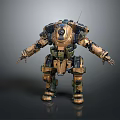 Detailed Mechanical Armored Game Movie Character With Brown Green Armor And Sci Fi Design