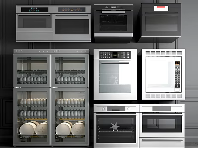 Modern Built In Kitchen Appliances With Glass Door Cabinets And Stainless Steel Design 3d model