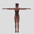 3D Female Character With Black Bikini Pink Hair Hat High Heels And Outstretched Arms