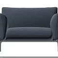 Modern Dark Blue Fabric Single Sofa With Wide Armrests And Metal Frame Design 3d model
