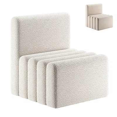Light Beige Textured Fabric Single Sofa With Modern Minimalist Square Design And Comfortable Seat 3d model