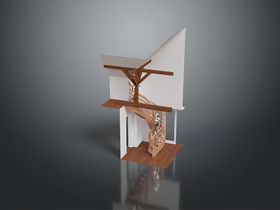 Modern Architectural Structure Model Featuring Wooden Staircase And White Wall Design Elements 3d model