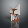 Modern Architectural Structure Model Featuring Wooden Staircase And White Wall Design Elements 3d model