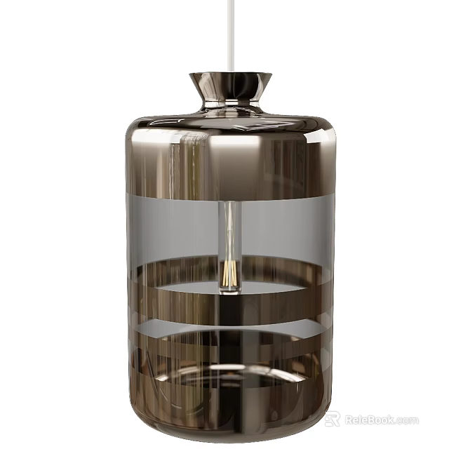 Modern Glass and Metal Chandelier With Layered Cylindrical Design and Shiny Finish 3d model 