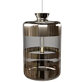 Modern Glass and Metal Chandelier With Layered Cylindrical Design and Shiny Finish